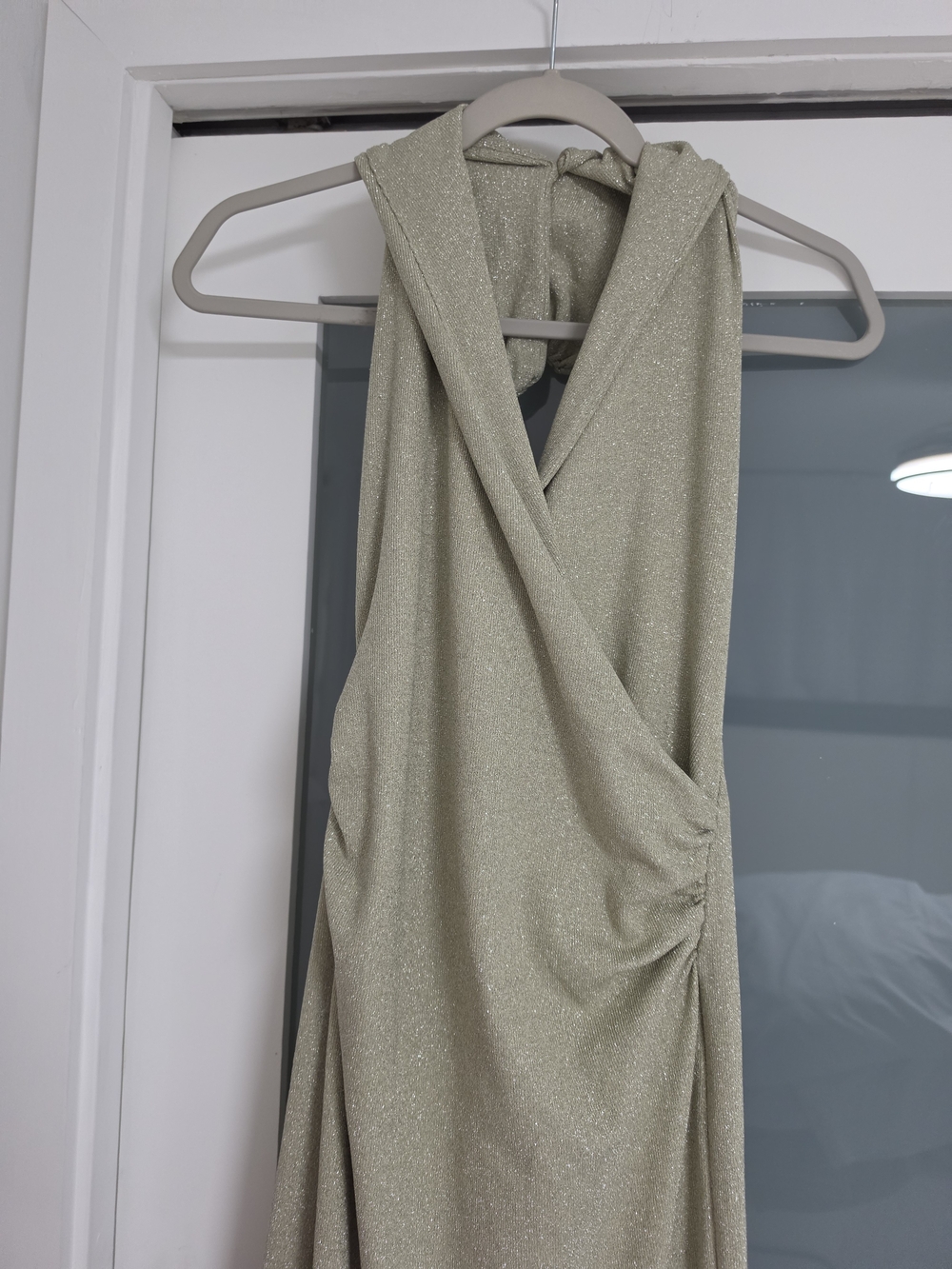 Zara Metallic Beige Halter Dress